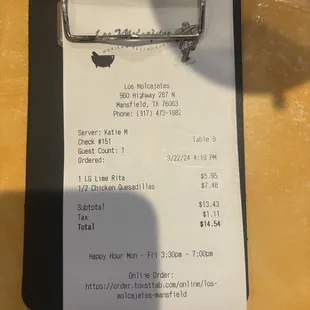 The bill per person