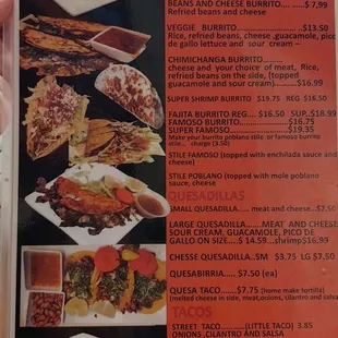 Burritos quesadillas and tacos