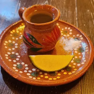 Cute dishes! This was a tequila shot.