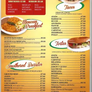 Front side of the menu from their Facebook page