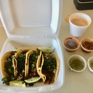 Tacos Azada and a cup of queso