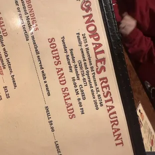 menu