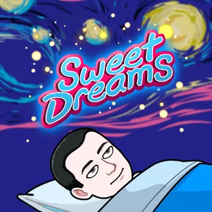 a man in bed with a pillow and the words sweet dreams