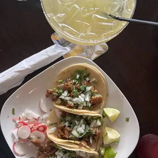 Tripe tacos and margarita