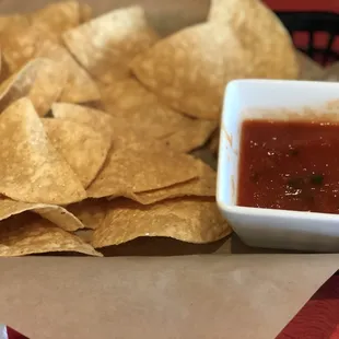 Free chips and salsa. Chips were good not too salty but the salsa was a bit bland.