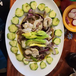 Augachillis, large srimp sorta like ceviche delicious