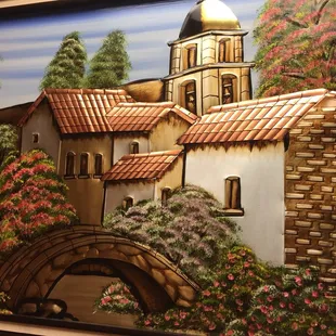 a painting of a town