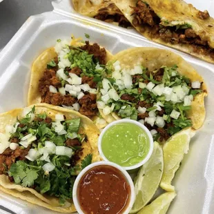 Tacos al pastor and quesadilla