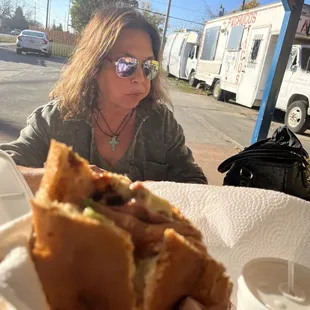 My Torta Cubana, wife has the carnitas tacos.