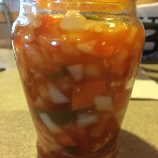 Vegetales curtido. Pickled spicy vegetables.