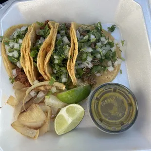 2 Pastor Tacos and 2 Asada Tacos (all on corn tortillas) $11.23 smh