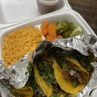 Taco Plate comes with rice and beans