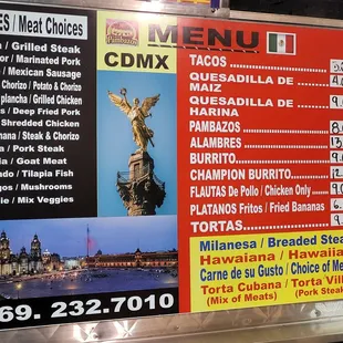 Menu as of 9/15/2021