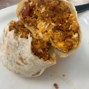 Chorizo and bacon breakfast burrito