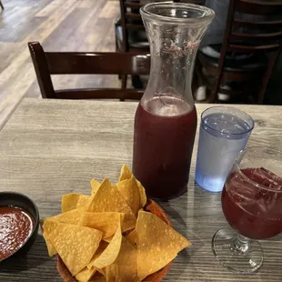 Chips, salsa, and a pitcher of Sangria. SOOOO GOOOOOOOD