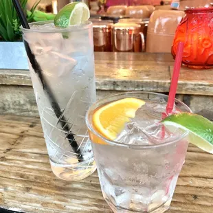 My go-to combo, VodkaSoda with an orange slice and a water back with Ice and lemon