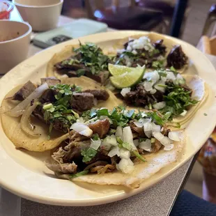 Taco plate - Barbacoa, lengua, chicharrón