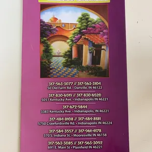 menu with all their locations