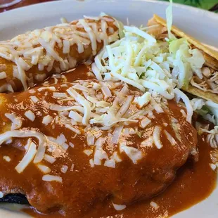 Chicken taco, enchilada and cheese pobalono