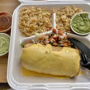 Beef chimichanga with queso