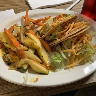 Taco plate with grilled veggies. Deliciousness!