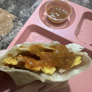 My DELICIOUS 1/2....hot sauce included!! =)~