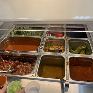 Same salsa selection as the other location, plus pickled peppers.