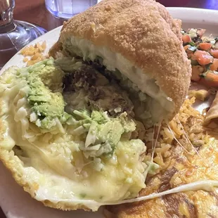 Fried stuffed beef avocado, crispy taco and cheese enchilada