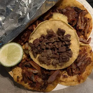 Asada and pastor tacos