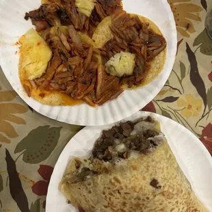 Pork tacos &amp; beef quesadilla ($12)