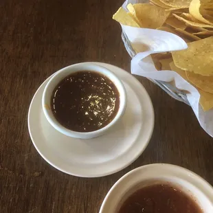 Chips and salsa with tomatillo sauce