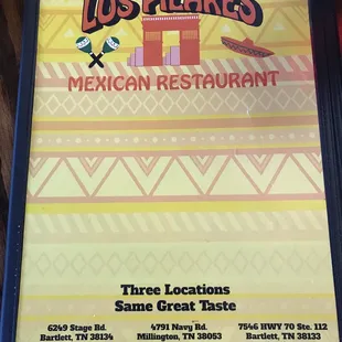 Front menu with locations