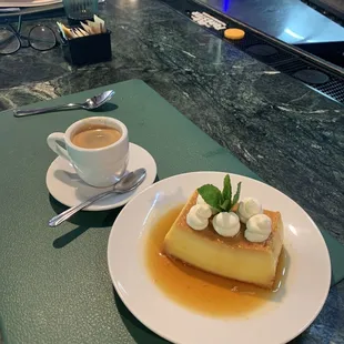 Delicious flan and expresso.