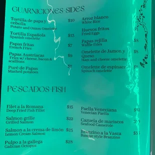 the menu for the restaurant