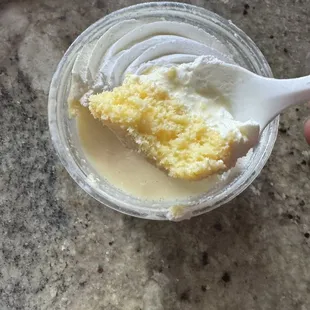 a piece of cake in a bowl