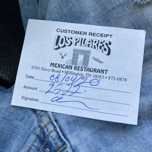 a customer receipt for a mexican restaurant