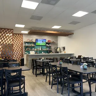 tables and chairs in a restaurant