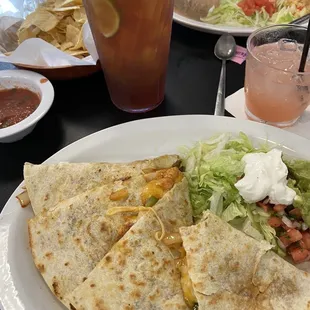 Fajita chicken quesadilla and carne guisada