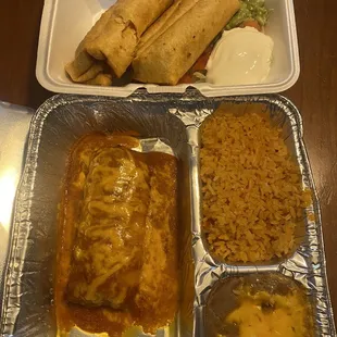 3 Item Combo-2 chimichangas and Tamale with beans and rice