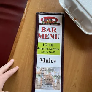 a menu on a table