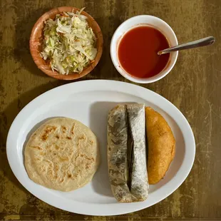 Plato Tipico #2 (Pupusa, Chicken Tamale and Beef Pastel)