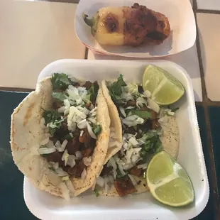 Tacos de adobada (marinated pork) $2.25 each &amp; a chile relleno $2 each