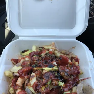 Tostada mixta (add ketchup yourself if you prefer it)