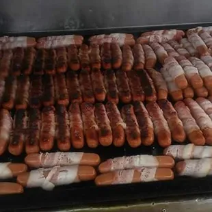 hot dogs wrapped in bacon