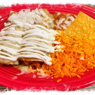 Chicken Enchiladas with Verde Sauce (lunch special/portion)