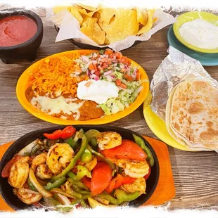 The full spread - Shrimp Fajita lunch special only $11.99. Soooo good!