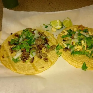 Chicken and steak tacos
