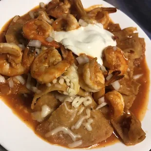 Shrimp chilaquiles not on the menu.