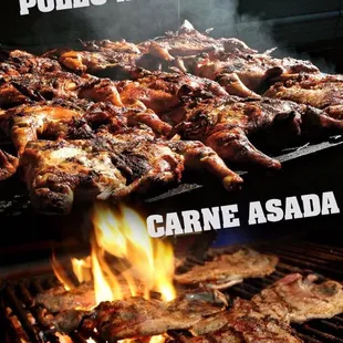 a grill full of food