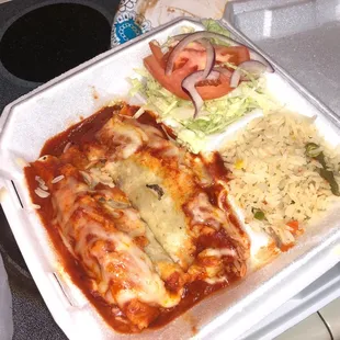 Beef enchiladas. Are one. It was good. Ordered through Grubhub.